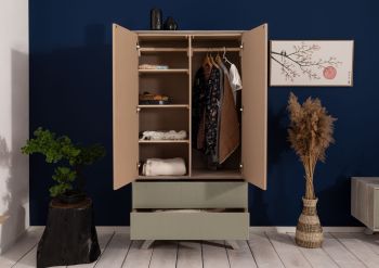 Kleiderschrank Akazie 90x50x175 braun-creme lackiert TROMSO #002