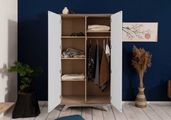 Kleiderschrank Akazie 100x50x185 braun-weiß lackiert TROMSO #101