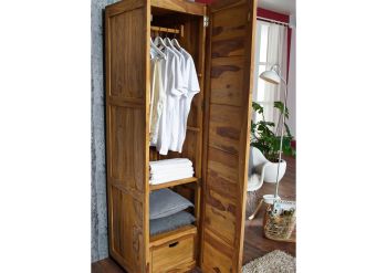 Kleiderschrank Sheesham 48x61x200  braun geölt NATURE BROWN #502