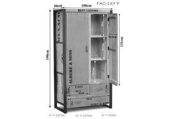 Schrank Mango 100x50x190 natur bedruckt FACTORY #137