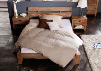 Bett Sheesham 140x200x75 grau geölt NATURE GREY #210