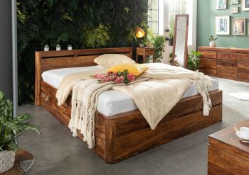 Bett mit Schublade Sheesham 180x200x90 walnuss gewachst TORONTO #254