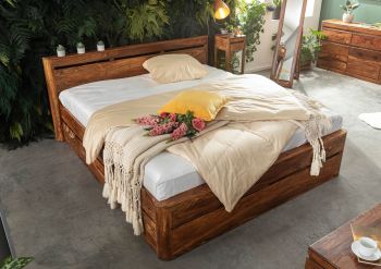 Bett mit Schublade Sheesham 180x200x90 walnuss gewachst TORONTO #254
