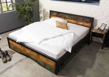 Bett mit Bettkasten Altholz 180x200 mehrfarbig lackiert INDUSTRIAL #109