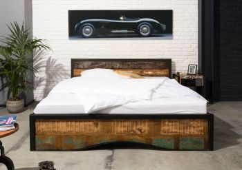 Bett mit Bettkasten Altholz 180x200 mehrfarbig lackiert INDUSTRIAL #109