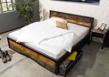 Bett mit Bettkasten Altholz 180x200 mehrfarbig lackiert INDUSTRIAL #109