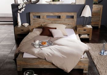 Bett Sheesham 200x200x90 grau geölt NATURE GREY #204