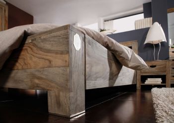 Bett Sheesham 200x200x90 grau geölt NATURE GREY #204