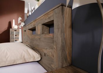 Bett Sheesham 200x200x90 grau geölt NATURE GREY #204