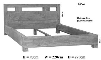 Bett Sheesham 200x200x90 grau geölt NATURE GREY #204