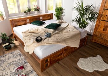 Bett Akazie 200x200x90 honig lackiert OXFORD #0254