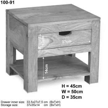 Nachttisch Sheesham 50x35x45  grau geölt NATURE GREY #91