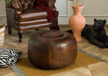 Pouf Hocker Echtleder 60x60x38 braun CHESTERFIELD #18