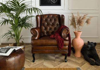 Ohrensessel Echtleder 88x80x108 braun CHESTERFIELD #101