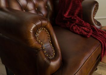 Ohrensessel Echtleder 88x80x108 braun CHESTERFIELD #101
