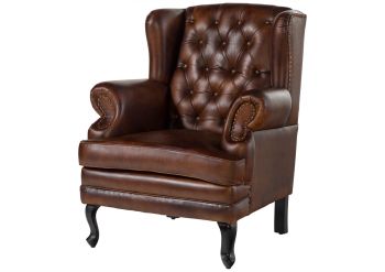 Ohrensessel Echtleder 88x80x108 braun CHESTERFIELD #101