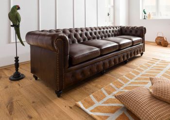 Sofa 4-Sitzer Echtleder 274x82x75 braun CHESTERFIELD #104