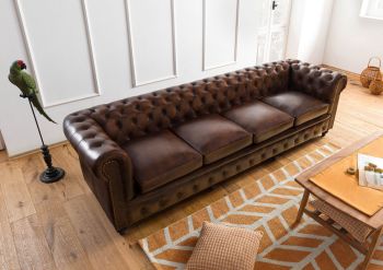Sofa 4-Sitzer Echtleder 274x82x75 braun CHESTERFIELD #104