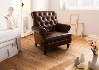 Sessel Echtleder 84x84x94 braun CHESTERFIELD #105
