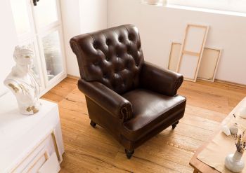 Sessel Echtleder 84x84x94 braun CHESTERFIELD #105