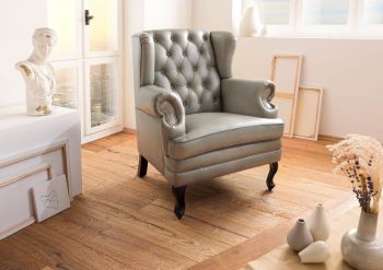 Ohrensessel Echtleder 88x81x105 grau CHESTERFIELD #201