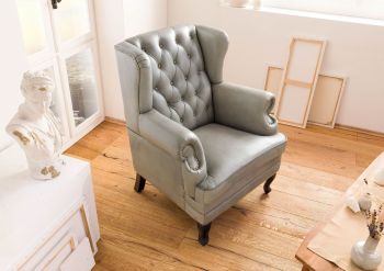 Ohrensessel Echtleder 88x81x105 grau CHESTERFIELD #201
