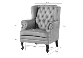 Ohrensessel Echtleder 88x81x105 grau CHESTERFIELD #201