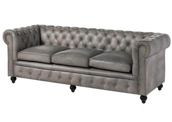 Sofa 3-Sitzer Echtleder 216x82x75 grau CHESTERFIELD #203