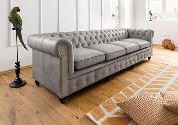 Sofa 4-Sitzer Echtleder 274x82x75 grau CHESTERFIELD #204