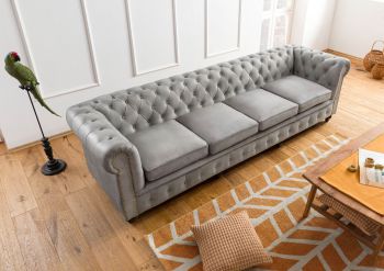 Sofa 4-Sitzer Echtleder 274x82x75 grau CHESTERFIELD #204