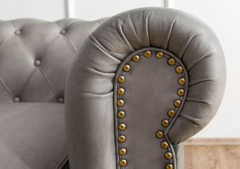 Sofa 3-Sitzer Echtleder 216x82x75 grau CHESTERFIELD #203