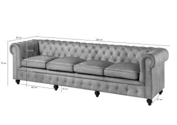 Sofa 4-Sitzer Echtleder 274x82x75 grau CHESTERFIELD #204