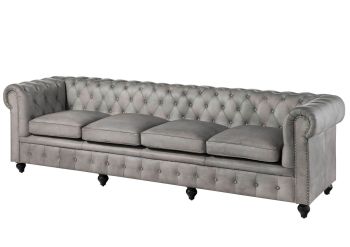 Sofa 4-Sitzer Echtleder 274x82x75 grau CHESTERFIELD #204