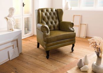 Ohrensessel Echtleder 88x81x105 grün CHESTERFIELD #301