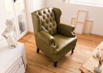 Ohrensessel Echtleder 88x81x105 grün CHESTERFIELD #301
