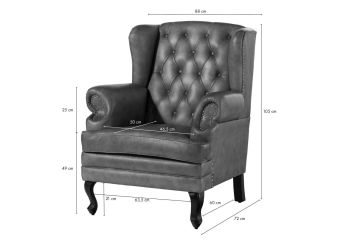 Ohrensessel Echtleder 88x81x105 rot CHESTERFIELD #401