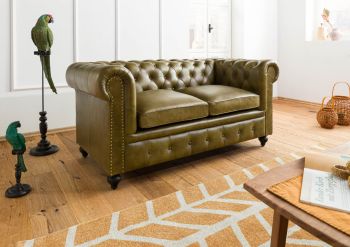 Sofa 2-Sitzer Echtleder 158x82x75 grün CHESTERFIELD #302