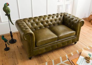 Sofa 2-Sitzer Echtleder 158x82x75 grün CHESTERFIELD #302