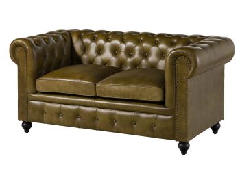 Sofa 2-Sitzer Echtleder 158x82x75 grün CHESTERFIELD #302