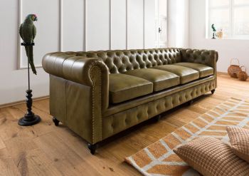 Sofa 4-Sitzer Echtleder 274x82x75 grün CHESTERFIELD #304