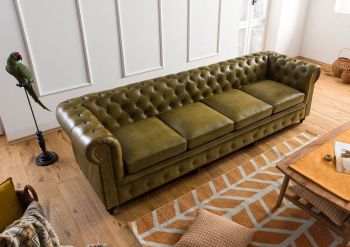 Sofa 4-Sitzer Echtleder 274x82x75 grün CHESTERFIELD #304
