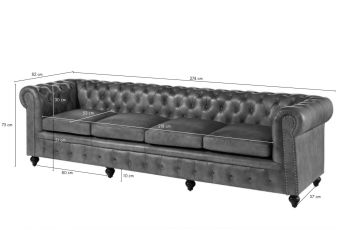 Sofa 4-Sitzer Echtleder 274x82x75 grün CHESTERFIELD #304