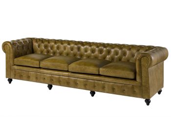 Sofa 4-Sitzer Echtleder 274x82x75 grün CHESTERFIELD #304
