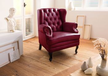 Ohrensessel Echtleder 88x81x105 rot CHESTERFIELD #401