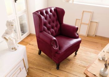 Ohrensessel Echtleder 88x81x105 rot CHESTERFIELD #401