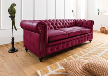 Sofa 3-Sitzer Echtleder 216x82x75 rot CHESTERFIELD #403