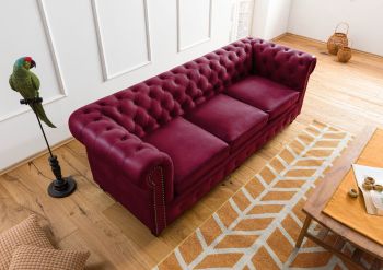 Sofa 3-Sitzer Echtleder 216x82x75 rot CHESTERFIELD #403