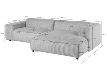 Ecksofa 279x164x69 Cord elfenbein VALENCIA