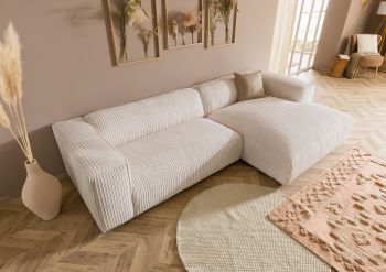 Ecksofa 304x164x69 Ottomane rechts Cord elfenbein VALENCIA