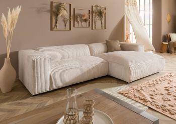 Ecksofa 304x164x69 Ottomane rechts Cord elfenbein VALENCIA